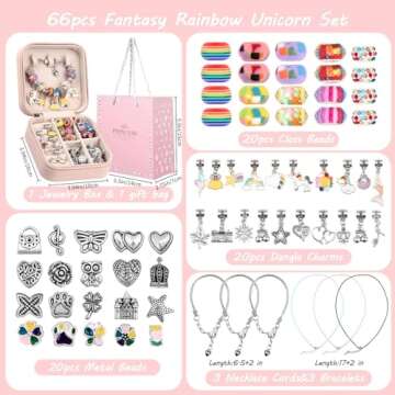 UFU Charm Bracelet Making Kit Girls Beads for Jewelry Making Kit, Unicorns Arts Crafts Gifts Set for Teen Girls Age 5 6 7 8-12, with a Portable Bracelet Organizer Box