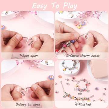 UFU Charm Bracelet Making Kit Girls Beads for Jewelry Making Kit, Unicorns Arts Crafts Gifts Set for Teen Girls Age 5 6 7 8-12, with a Portable Bracelet Organizer Box