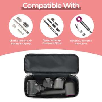 GREENESTA Hair Tools Travel Bag Compatible With Shark Flex Style Attachment, Shark Airwrap Flexstyle, Dyson Airwrap | Travel Case For Sharkflex Styler | Beauty Hair Dryer Attachments Storage (Pink)