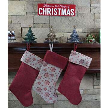 Lulu Decor, Cast Iron Christmas Tree Stocking Holders, Sold in Set of 3 Trees in Metallic Gold, Silver and Green Finish, Beautiful, Heavy, Sturdy Stocking Hooks (Color Trees)