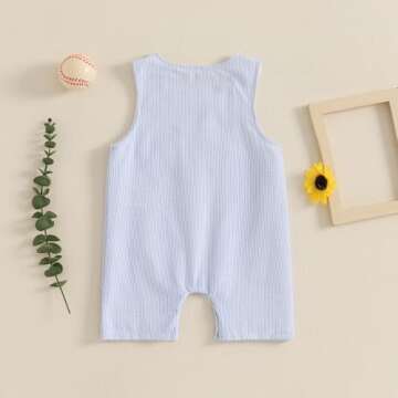 Chloefairy Newborn Baby Boy Girl Baseball Outfit Sleeveless Overalls Romper Smocked Baseball Bubble Summer Plaid Bodysuit