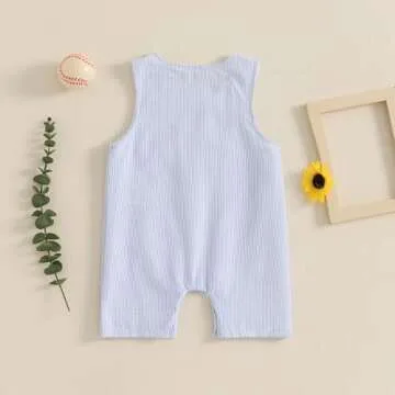 Chloefairy Newborn Baby Boy Girl Baseball Outfit Sleeveless Overalls Romper Smocked Baseball Bubble Summer Plaid Bodysuit