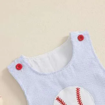 Chloefairy Newborn Baby Boy Girl Baseball Outfit Sleeveless Overalls Romper Smocked Baseball Bubble Summer Plaid Bodysuit