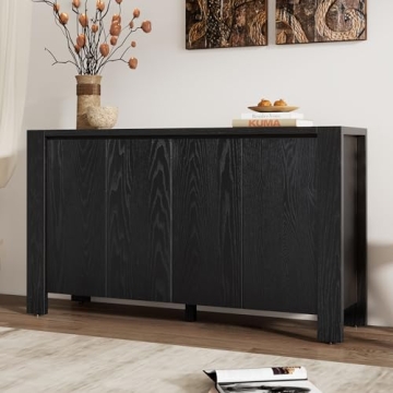 Retro 59'' Large Storage Cabinet 4-door Sideboard with Distressed Finish and Adjustable Shelves, Sol...