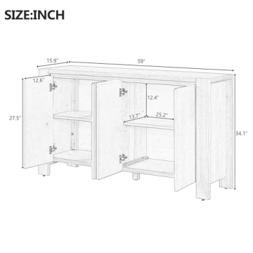 Retro 59'' Large 4-Door Sideboard for Stylish Storage