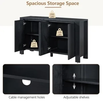 Retro 59'' Large 4-Door Sideboard for Stylish Storage