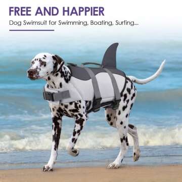Dog Life Jacket - Shark Life Vest for Swimming Boating - Reflective Lifejacket Swimsuit for Small Me...