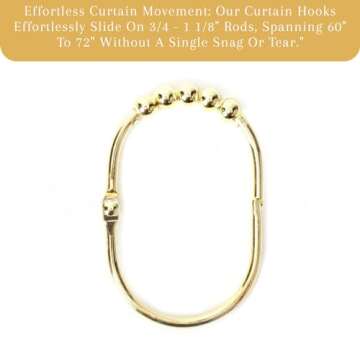 2 Lb. Depot Wide Shower Curtain Rings - Set of 12 Easy Glide Rollers with Decorative Gold Finish - S...