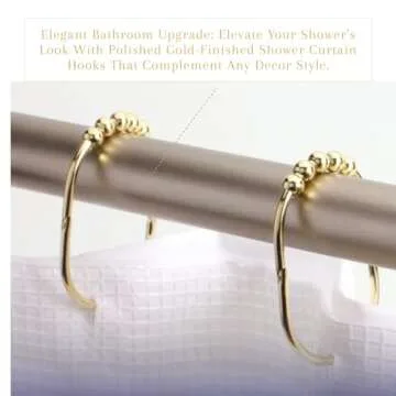 Stylish Gold Shower Curtain Rings - Easy Glide Rollers Set