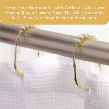 Stylish Gold Shower Curtain Rings - Easy Glide Rollers Set