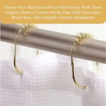 Stylish Gold Shower Curtain Rings - Easy Glide Rollers Set