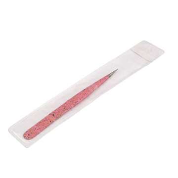 DDP 2 Pieces Straight and Curved Tip Tweezers Nipper for Eyelash Extensions, Pink & Black Stainless Steel False Lash Application Tools