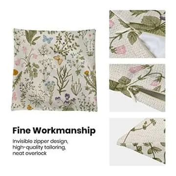 AEIOAE Spring Pillow Covers 16x16 Inch Set of 2,Sage Green Wild Flower Plant Throw Pillows Case,Seasonal Floral Outdoor Decorative Square Linen Farmhouse Decor Cushion Covers for Home Sofa Bed Couch