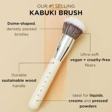 HALEYS Kabuki Makeup Brush VEGAN+CRUELTY-FREE, Sustainable Wood, Vegan Bristles for Airbrushed Finis...