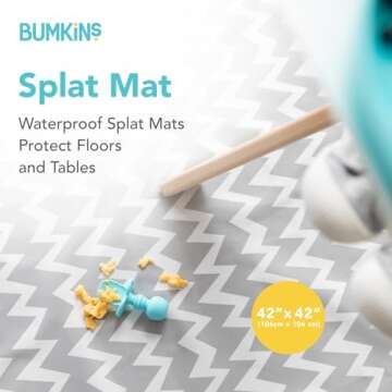 Bumkins Baby Splat Mat for Under High Chair, Babies Toddlers Eating Mess Mat, Waterproof Reusable Cl...