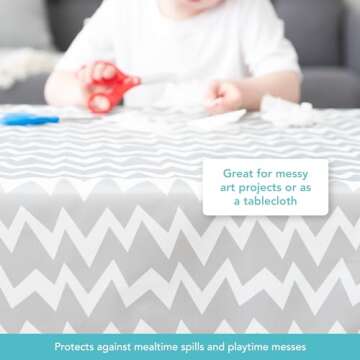 Bumkins Baby Splat Mat for Under High Chair, Babies Toddlers Eating Mess Mat, Waterproof Reusable Cloth for Arts and Crafts, Playtime Mat for Kids, Floors or Tables, Fabric 42inx42in, Gray Chevron