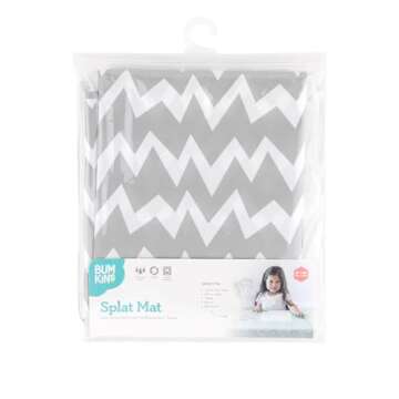Bumkins Baby Splat Mat for Under High Chair, Babies Toddlers Eating Mess Mat, Waterproof Reusable Cloth for Arts and Crafts, Playtime Mat for Kids, Floors or Tables, Fabric 42inx42in, Gray Chevron