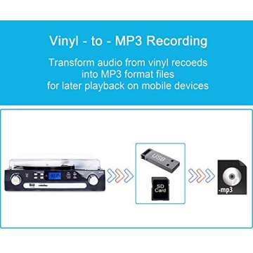 DIGITNOW Bluetooth Record Player with Stereo Speakers, Turntable for Vinyl to MP3 with Cassette Play, AM/FM Radio, Remote Control, USB/SD Encoding, 3.5mm Music Output Jack(Black)