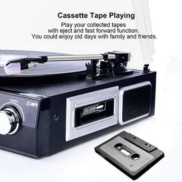 DIGITNOW Bluetooth Record Player with Stereo Speakers, Turntable for Vinyl to MP3 with Cassette Play, AM/FM Radio, Remote Control, USB/SD Encoding, 3.5mm Music Output Jack(Black)