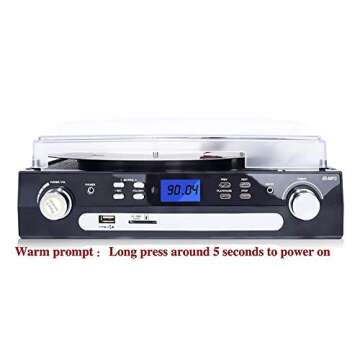 DIGITNOW Bluetooth Record Player with Stereo Speakers, Turntable for Vinyl to MP3 with Cassette Play, AM/FM Radio, Remote Control, USB/SD Encoding, 3.5mm Music Output Jack(Black)