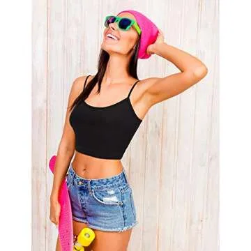 4 Pack Cropped Tank Tops for Women, Spaghetti Strap Crop Top Basic Sports Crop Cami Half Camisoles for Teen Girls (Black, White, Dark Grey, Navy, M)