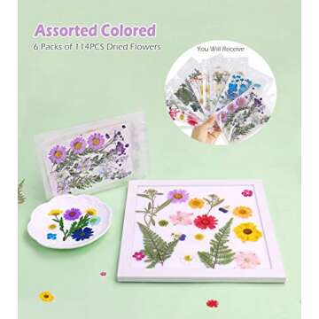 Natural Dried Flowers for Resin Mold, 114PCS Pressed Flowers for DIY Crafts and Decor
