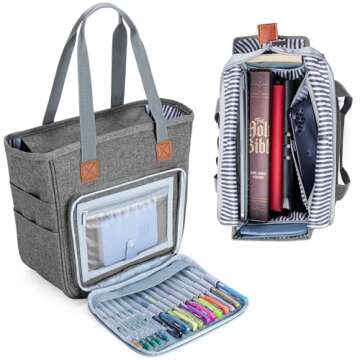 LUXJA Bible Case Tote for Women, Bible Bag with Multiple Pockets for Bible Study Items, Gray