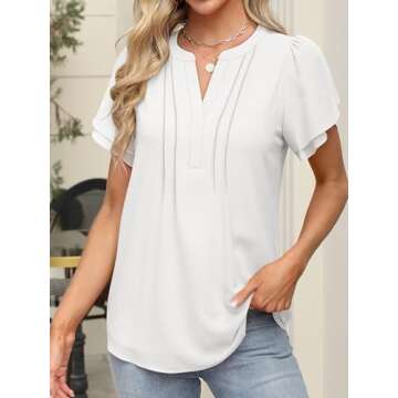 ANRABESS Womens Dressy Chiffon Blouses V Neck Petal Short Sleeve Shirts 2025 Summer Casual Office Wo...
