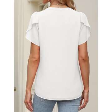 ANRABESS Womens Dressy Chiffon Blouses V Neck Petal Short Sleeve Shirts 2025 Summer Casual Office Work Tops White