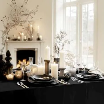 Just Shimmer 2pcs Black Foil Tablecloth 54 * 72inch Birthday Graduation Halloween Party Table Cloths Plastic Waterproof Disposable Table Cover for Halloween Neon Anniversary Party Supplies