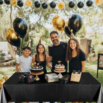 Just Shimmer 2pcs Black Foil Tablecloth 54 * 72inch Birthday Graduation Halloween Party Table Cloths Plastic Waterproof Disposable Table Cover for Halloween Neon Anniversary Party Supplies