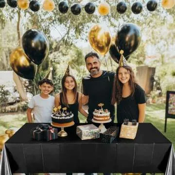 Just Shimmer 2pcs Black Foil Tablecloth 54 * 72inch Birthday Graduation Halloween Party Table Cloths Plastic Waterproof Disposable Table Cover for Halloween Neon Anniversary Party Supplies