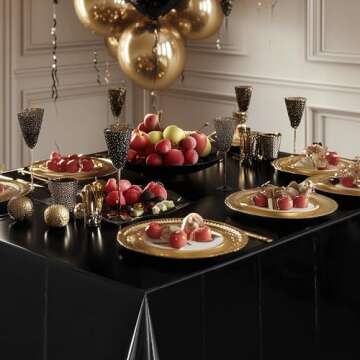 Just Shimmer 2pcs Black Foil Tablecloth 54 * 72inch Birthday Graduation Halloween Party Table Cloths Plastic Waterproof Disposable Table Cover for Halloween Neon Anniversary Party Supplies