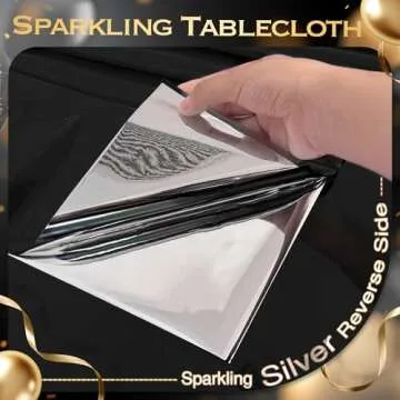 Just Shimmer 2pcs Black Foil Tablecloth 54 * 72inch Birthday Graduation Halloween Party Table Cloths Plastic Waterproof Disposable Table Cover for Halloween Neon Anniversary Party Supplies