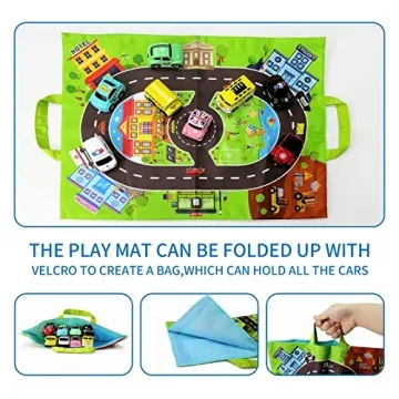 HONGTUO Toddler Car Toy Set with Playmat Storage