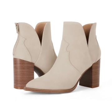 Coutgo Womens Cutout Ankle Boots Pointed Toe Chunky Heel Booties Back Zipper Slip on Western Boot Sh...