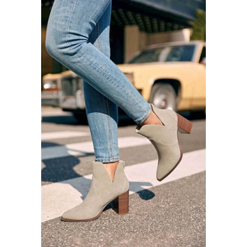 Coutgo Womens Cutout Ankle Boots Pointed Toe Chunky Heel Booties Back Zipper Slip on Western Boot Shoes