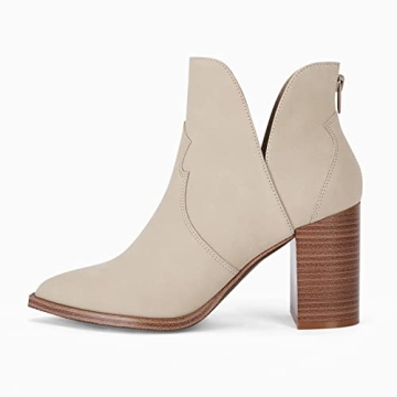 Coutgo Womens Cutout Ankle Boots Pointed Toe Chunky Heel Booties Back Zipper Slip on Western Boot Shoes