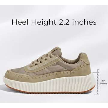 LUCKY STEP Women's Platform Sneakers Rhinestone Fashion Chunky Casual Sparkly Retro Braided Walking Shoes (Khaki Nylon,11 B(M) US)