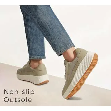 LUCKY STEP Women's Platform Sneakers Rhinestone Fashion Chunky Casual Sparkly Retro Braided Walking Shoes (Khaki Nylon,11 B(M) US)