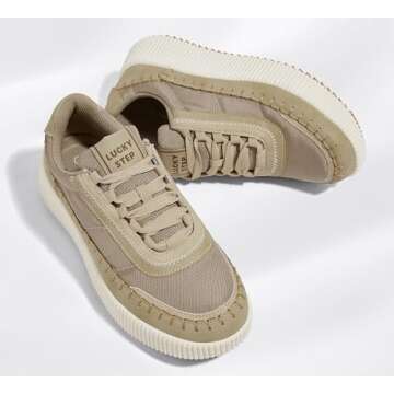 LUCKY STEP Women's Platform Sneakers Rhinestone Fashion Chunky Casual Sparkly Retro Braided Walking Shoes (Khaki Nylon,11 B(M) US)