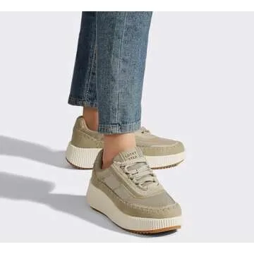 LUCKY STEP Women's Platform Sneakers Rhinestone Fashion Chunky Casual Sparkly Retro Braided Walking Shoes (Khaki Nylon,11 B(M) US)