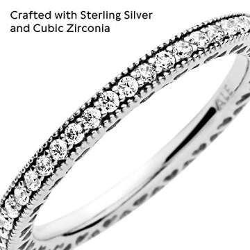 PANDORA Halo Sparkle & Hearts Ring - Sterling Silver Ring for Women - Layering or Stackable Ring - Gift for Her - Sterling Silver with Clear Cubic Zirconia