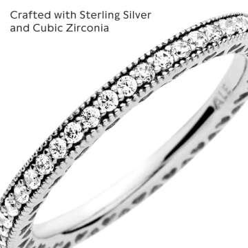 PANDORA Halo Sparkle & Hearts Ring - Sterling Silver Ring for Women - Layering or Stackable Ring - Gift for Her - Sterling Silver with Clear Cubic Zirconia
