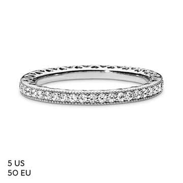 PANDORA Halo Sparkle & Hearts Ring - Sterling Silver Ring for Women - Layering or Stackable Ring - Gift for Her - Sterling Silver with Clear Cubic Zirconia