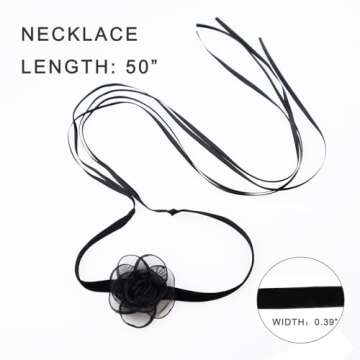 iuviwey Black Choker Camellia Flower Lace-up Necklace For Women (BLACK)