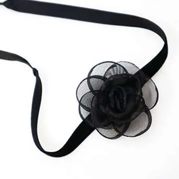 iuviwey Black Camellia Flower Lace-up Choker Necklace