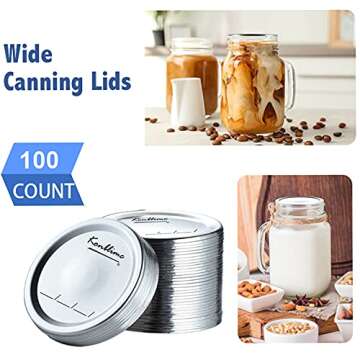 100-Count Canning Lids Wide Mouth Canning Lids for Ball Kerr Jars Split-Type Metal Mason Jar Lids and Secure Canning Jar Lids, 100% Fit for Wide Mouth Jars Lids(100-Count, 86mm)