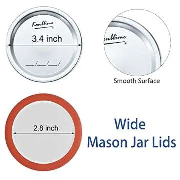 100-Count Canning Lids Wide Mouth Canning Lids for Ball Kerr Jars Split-Type Metal Mason Jar Lids and Secure Canning Jar Lids, 100% Fit for Wide Mouth Jars Lids(100-Count, 86mm)