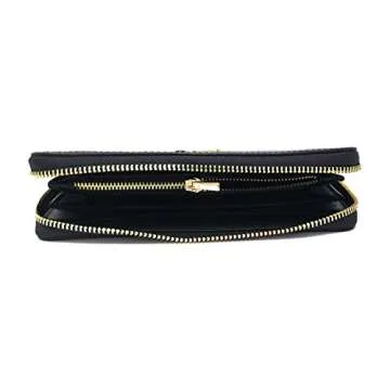 Coach Women's Long Zip Around Wallet (Crossgrain Leather, Gold - Black)
